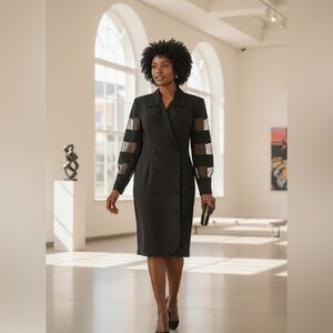 Vintage D.B. Cole Black Sheer Panel Cocktail Sheath Dress Made USA 11/12